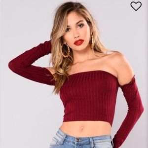 Fashion Nova Off Shoulder Burgundy Crop Top
